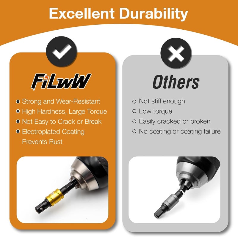 FWW 1/2-Inch Drive to 1/4-Inch Hex Drive Quick Change Adapter with Impact Grade Socket Adapter Set, Socket Adapter Converter Chuck Adapter for Impact Air and Electric Wrench - Image 5